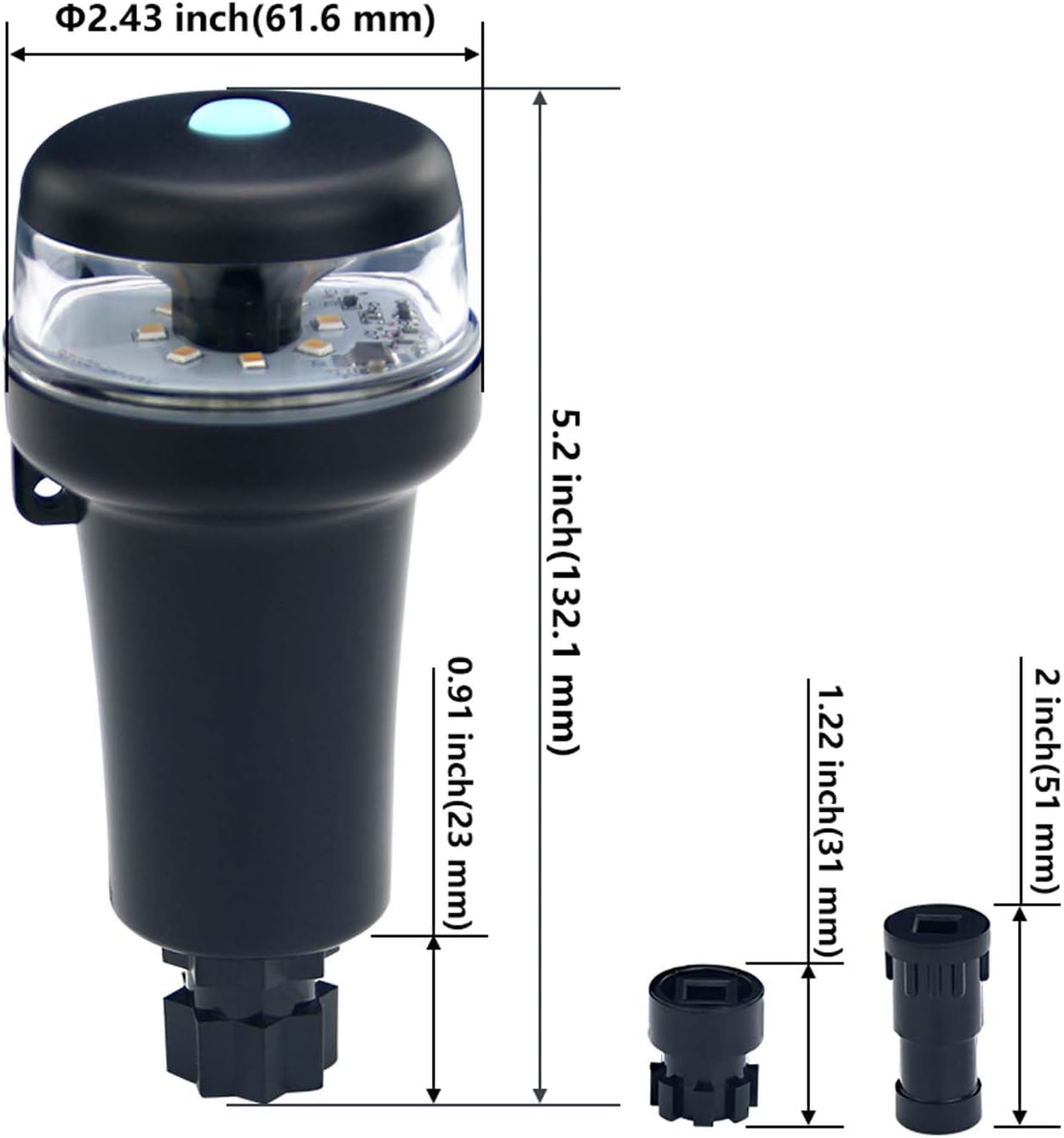 CLGMarine Kayak Battery Portable Navigation LED Lights Multi- Adaptors 3AA Battery Inflatable Boat Surface Mount Adhesive Base (White (With
