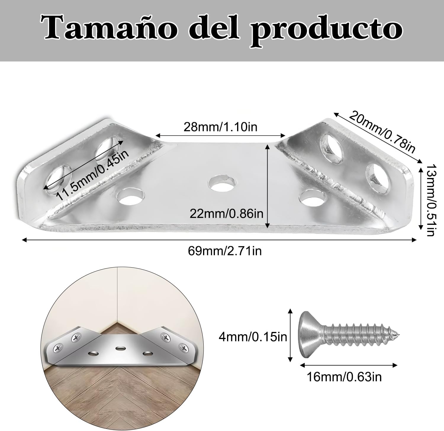 10 conectores de esquina de muebles de acero inoxidable, conector universal de esquina para muebles, conector de fijación en ángulo, marco de