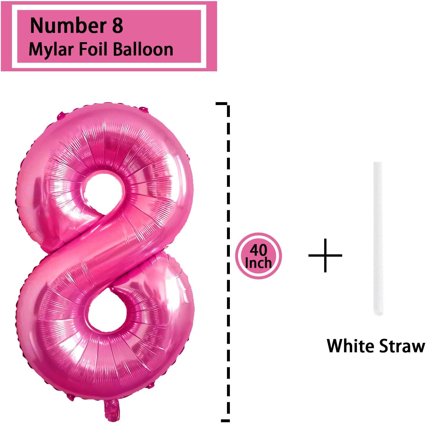 Globos de 8 años de color rosa con el número 8, globos de Mylar de 40 pulgadas para niños de 8 años, decoraciones de fiesta de cumpleaños, bodas,
