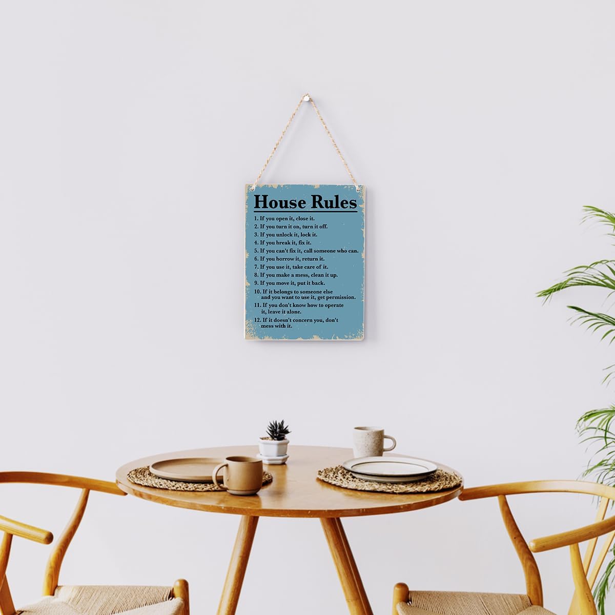 Letrero colgante de madera con reglas de la casa, decoración del hogar, arte de pared para sala de estar, cita inspiradora para la familia, letreros