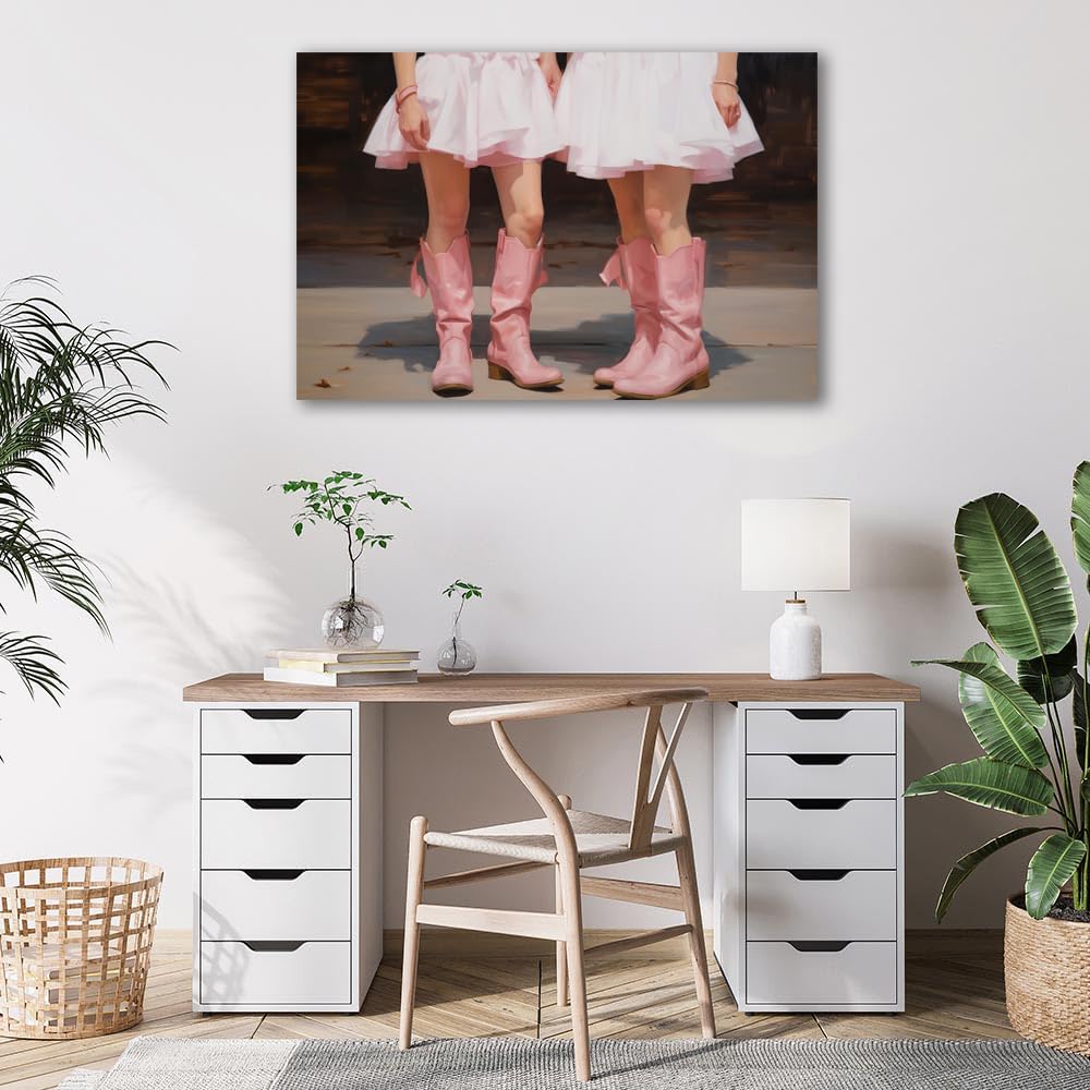 Preppy – Lienzo decorativo para la pared, pósteres vintage de botas de vaquera, estampado de vaquera costera rosa, divertido y moderno para