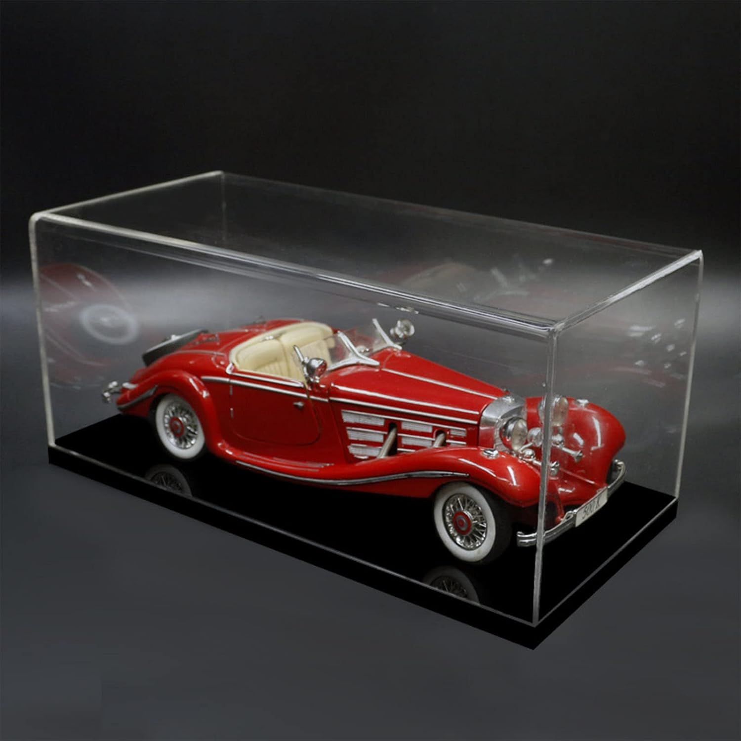 Vitrina de acrílico transparente, caja de encimera con base negra para exhibición, caja de exhibición transparente, protección a prueba de polvo