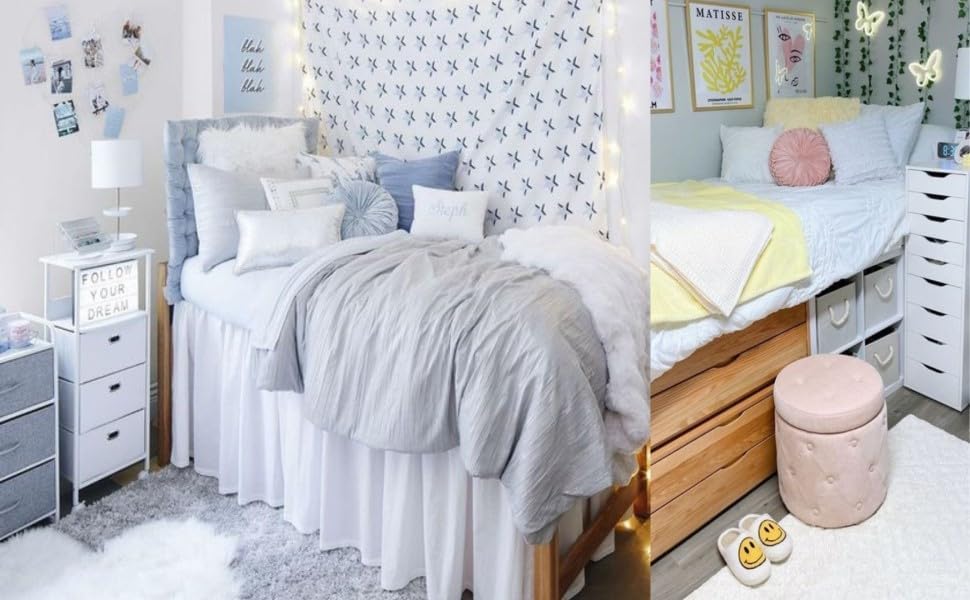 Falda de cama de tamaño individual XL para habitación universitaria  Falda de cama de dormitorio individual XL de 30 pulgadas  Falda de cama para