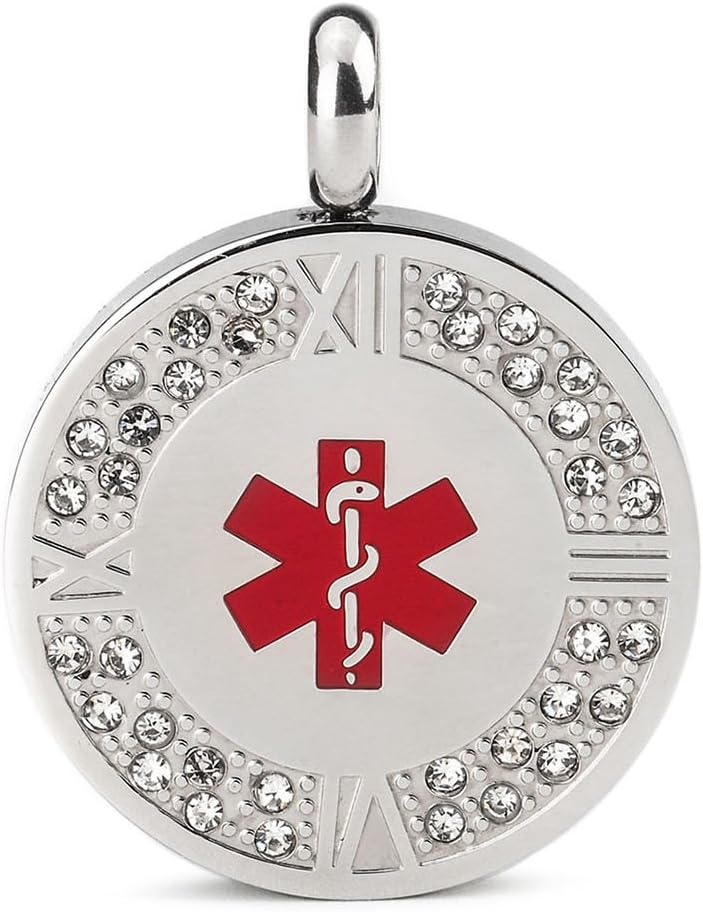 Collar de identificación médica de cristal de acero inoxidable para mujer, 24 pulgadas, grabado gratuito, Chain length 24 Inch