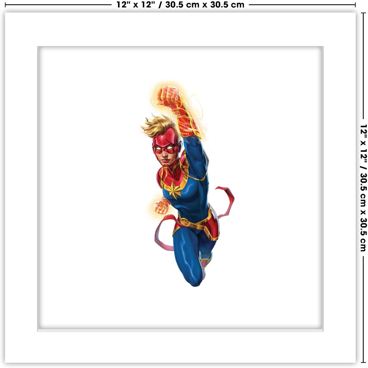 Trends International Gallery Pops Marvel Comics Avengers – Póster de pared de Capitana Marvel, 12 x 12 pulgadas, versión enmarcada en blanco