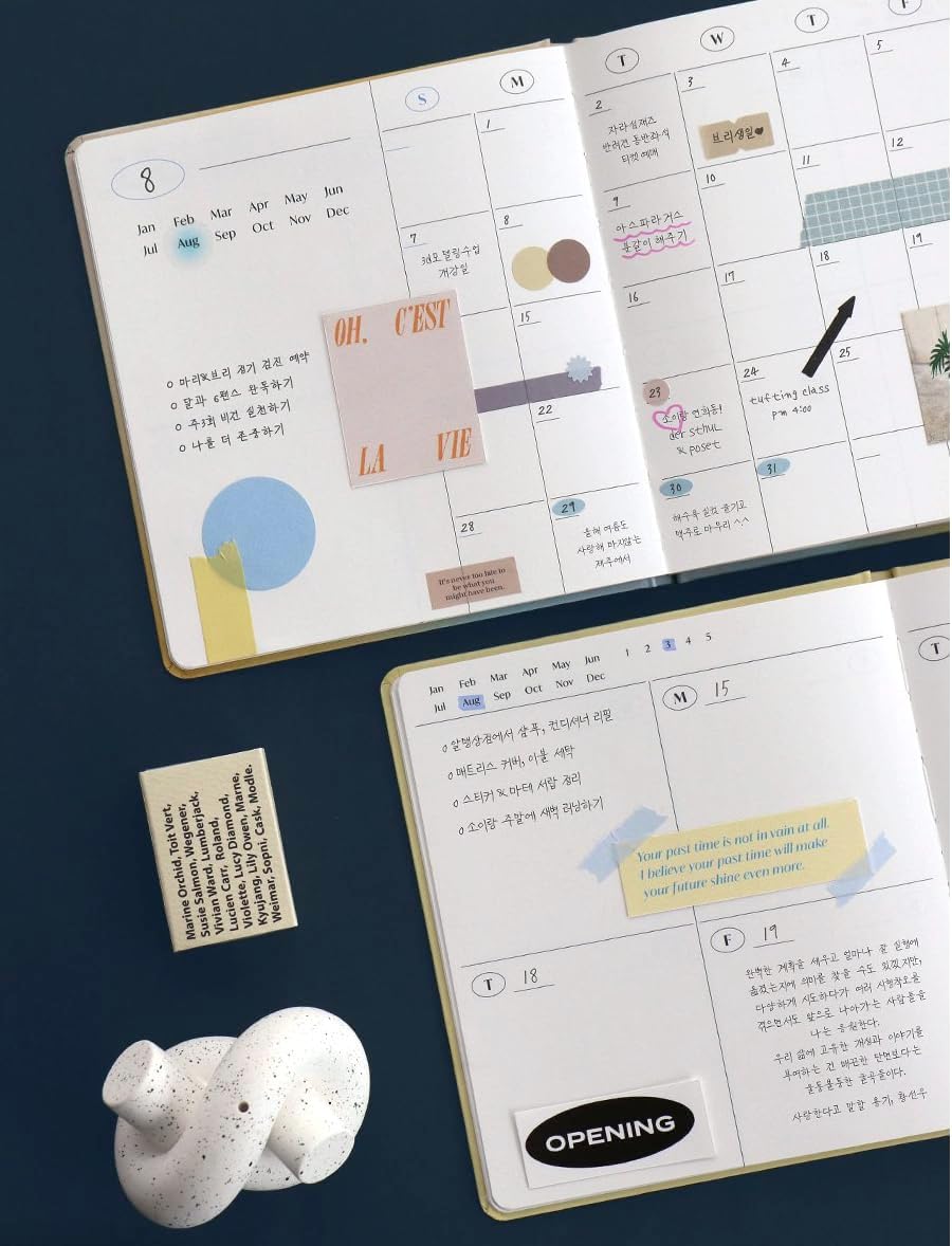 Simple Aesthetic – Agenda semanal coreana sin fecha de 6 meses con hoja de calcomanías, 128 páginas, tapa dura con banda de goma, diario minimalista