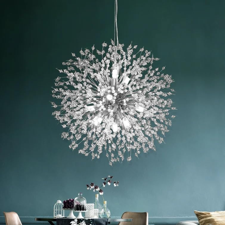 Candelabro cromado de cristal, fuegos artificiales, moderno, Sputnik, diente de león, lámpara colgante de techo para comedor, sala de estar,