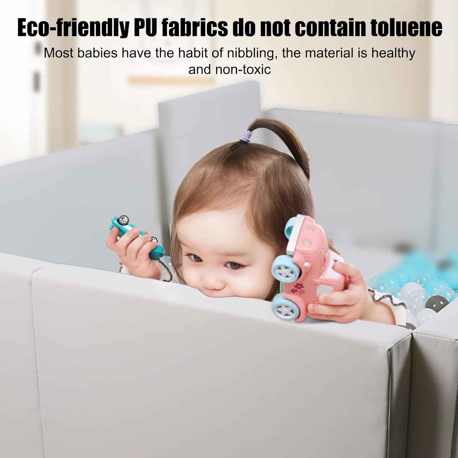 TRENDBOX Piscina de bolas de espuma suave súper grande plegable de esponja para gatear, parque infantil, rosa y gris (2-gris)