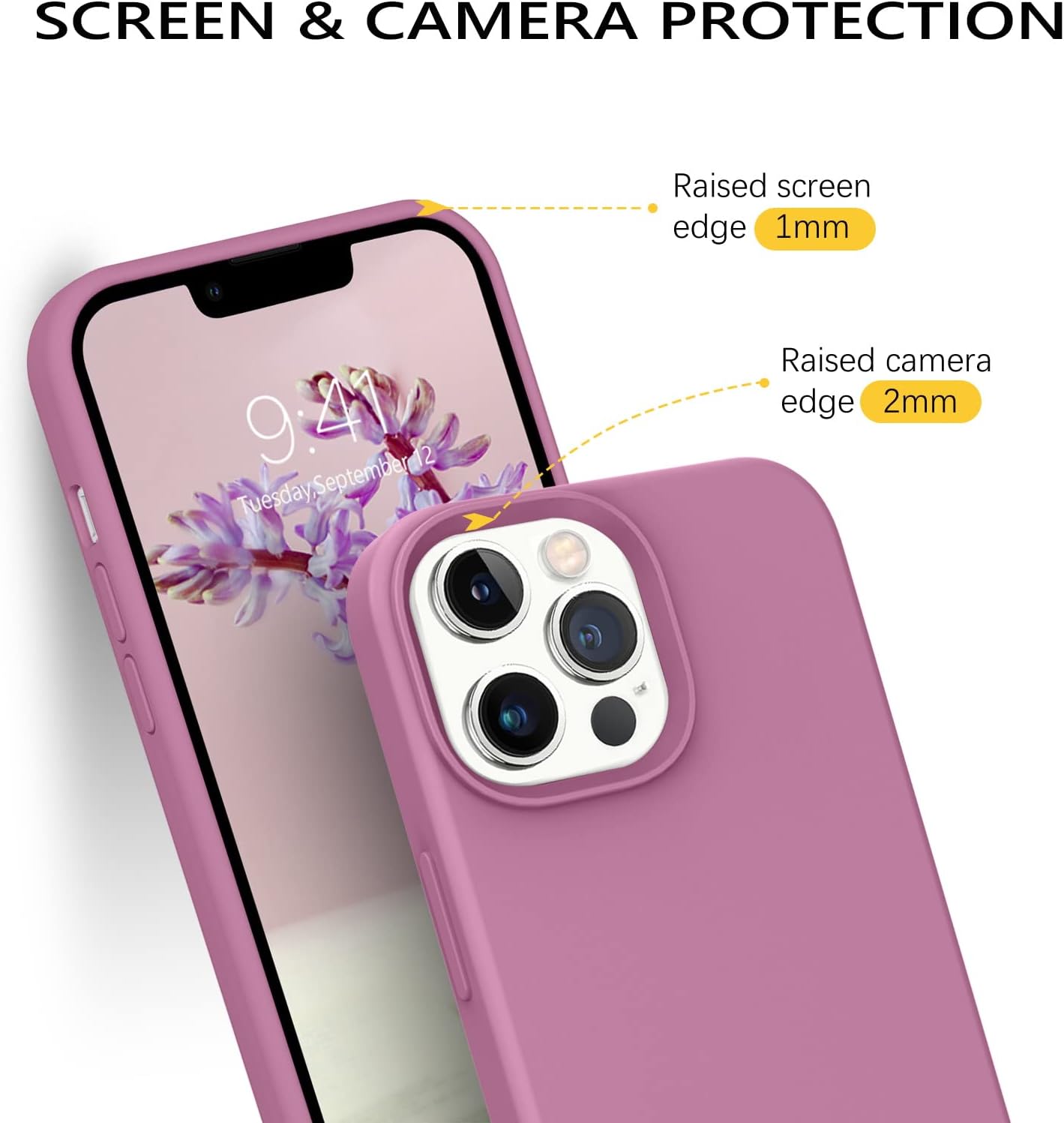 GUAGUA Funda compatible con iPhone 13 Pro Max de 6.7 pulgadas de silicona líquida de gel suave, forro de microfibra delgada, textura de cojín, funda