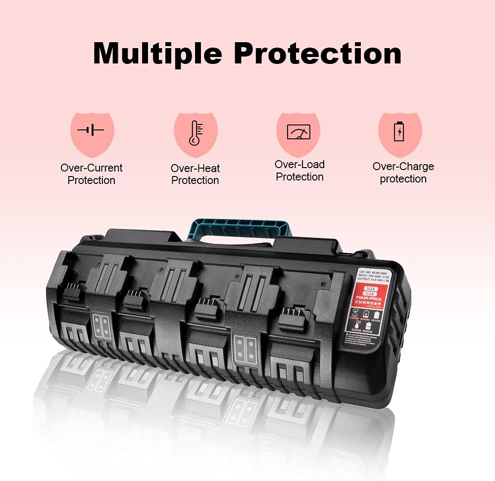 para cargador de batería M18, cargador rápido simultáneo de 4 puertos para batería de iones de litio Milwaukee 18v y Milwaukee Tools 48-11-1850