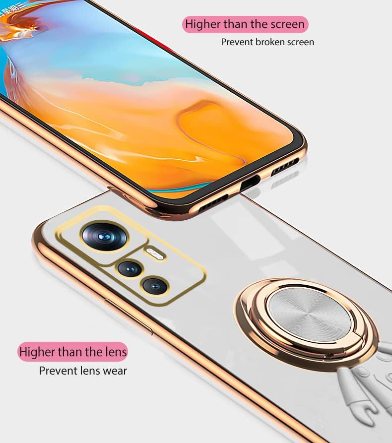 Compatible con Xiaomi 12T Pro Funda con soporte de anillo chapado patrón astronauta Soporte de anillo giratorio de 360  negro, funda para teléfono