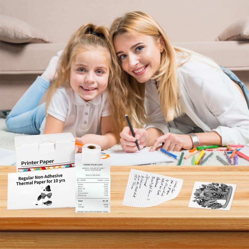 Etiquetadoras, mini impresora de bolsillo, impresora de calcomanías sin tinta para la escuela, impresión rápida portátil con papel de impresión,