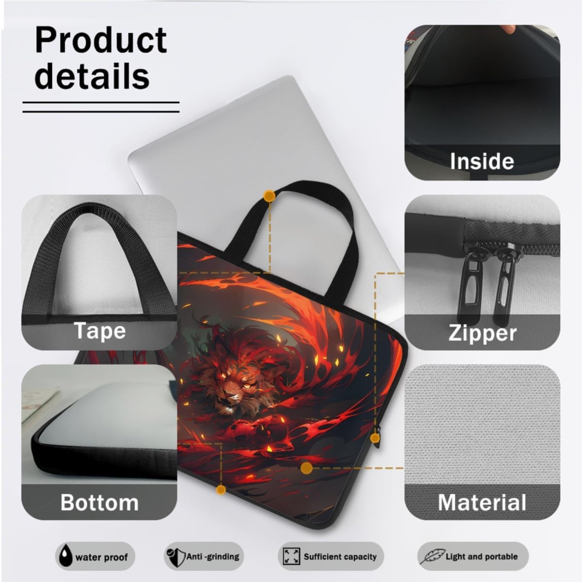 Funda para laptop con diseño de león de fuego para niños, estética, genial funda para Chromebook, 2 fundas de transporte para laptop, funda