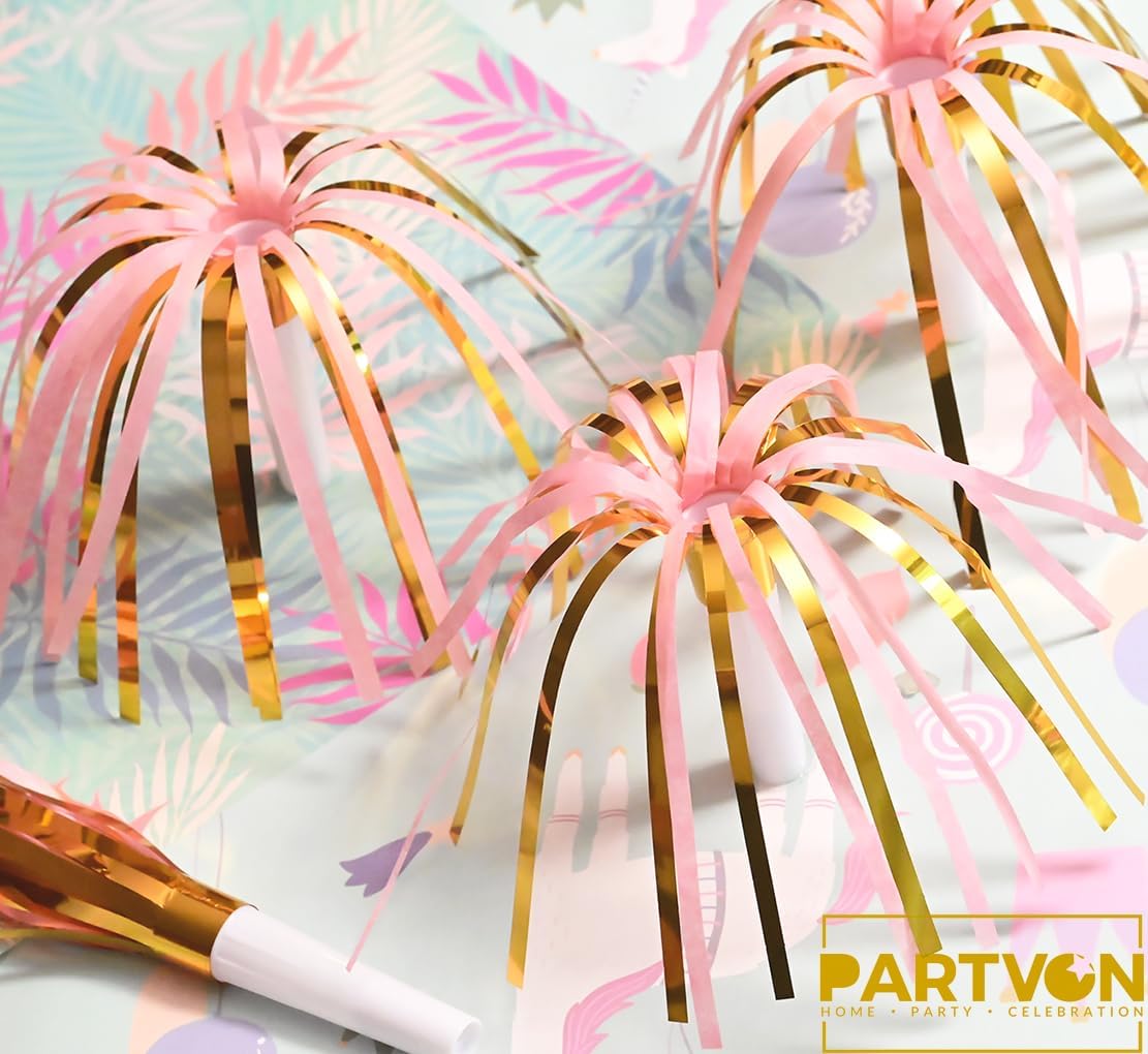 24 piezas de purpurina metálica con flecos, color dorado y rosa, soplador de fiesta con flecos para niños y adultos, cumpleaños, baby shower,