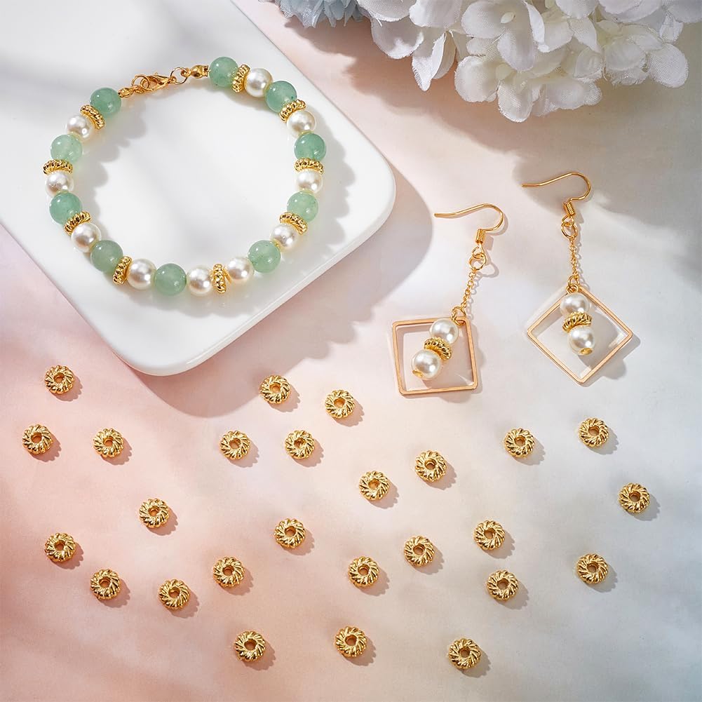 BENECREAT 100 cuentas espaciadoras chapadas en oro real de 18 quilates, cuentas espaciadoras sueltas doradas de 0.315 pulgadas para pulseras,