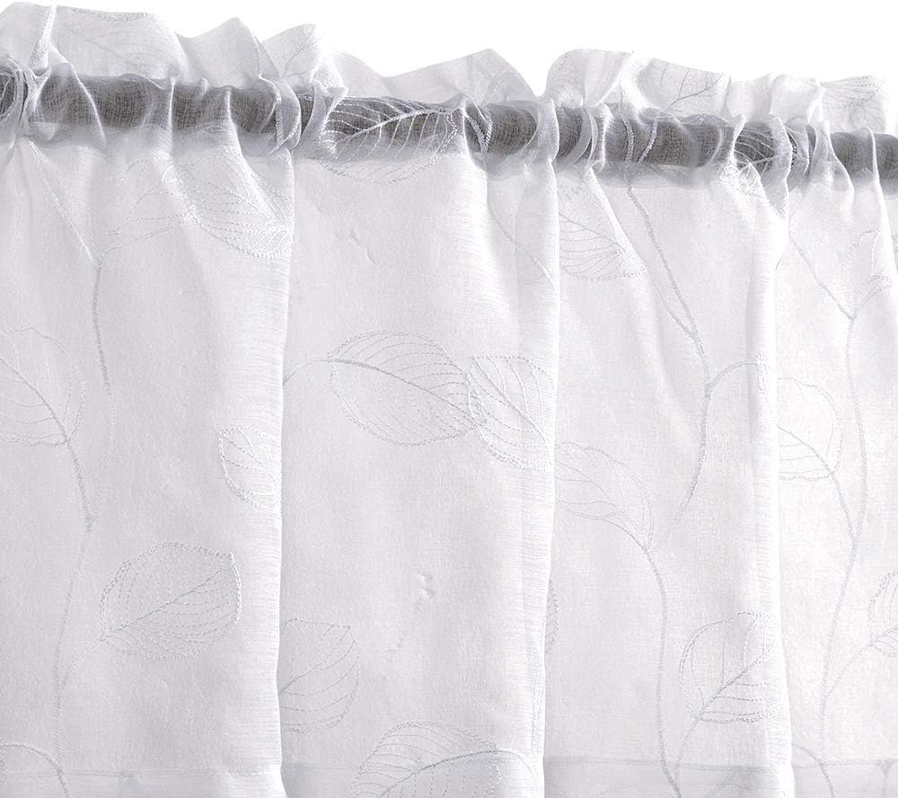 Topick Cortinas transparentes con diseño bordado de hojas, bolsillo para barra, cortinas para ventana de cocina, 2 paneles de 24 pulgadas, color