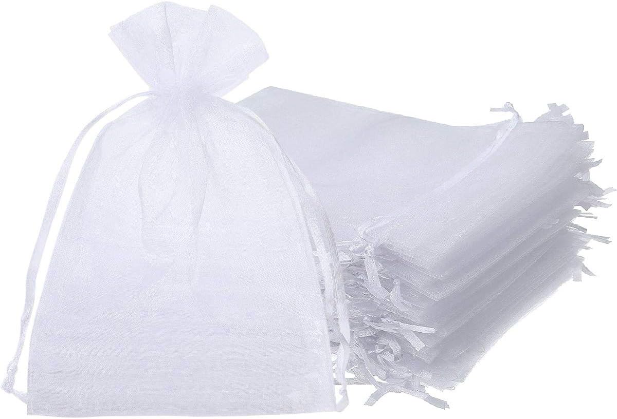 Onwon 100 bolsas de regalo de organza con cordón de 5 x 7 pulgadas, para fiestas, bodas, viajes, joyas, bolsas de dulces, para ducha, color blanco