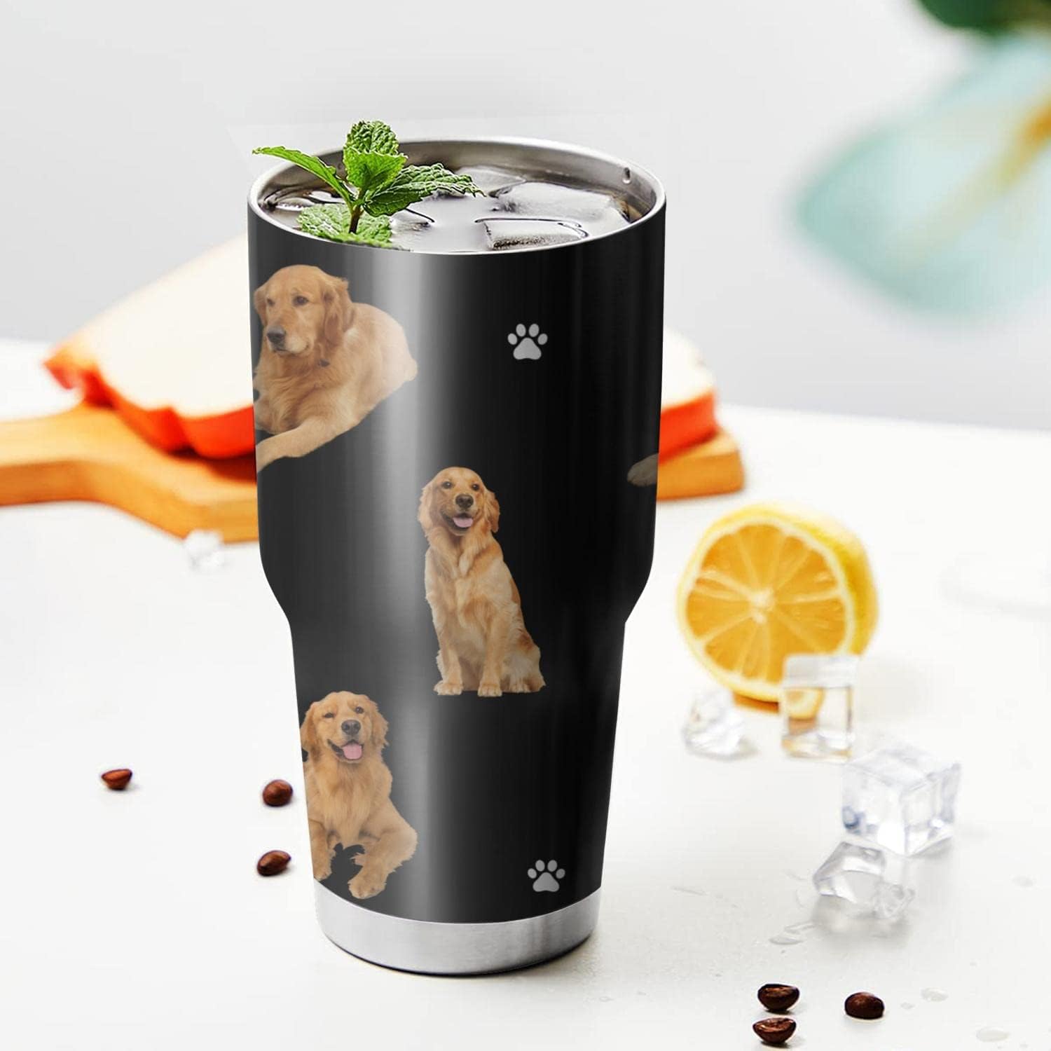 Divertido vaso de perro Golden Retriever de regalo para mujereshombres, doble pared de acero inoxidable aislado al vacío, vasos de agua para