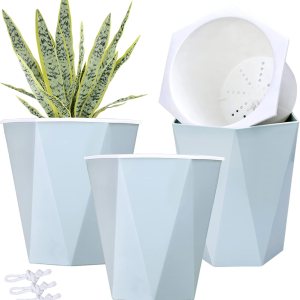 3 macetas de riego automático de 7.8 pulgadas, macetas de interior, macetas de jardín, macetas modernas azules para orquídeas, hierbas, violeta 3 macetas de riego automático de 7.8 pulgadas, macetas de interior, macetas de jardín, macetas modernas azules para orquídeas, hierbas, violeta