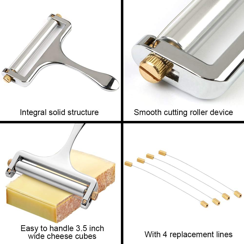 Rebanadora de queso, de acero inoxidable resistente de grosor ajustable, con alambre para quesos suaves y semiduros, 4 cables de corte de acero
