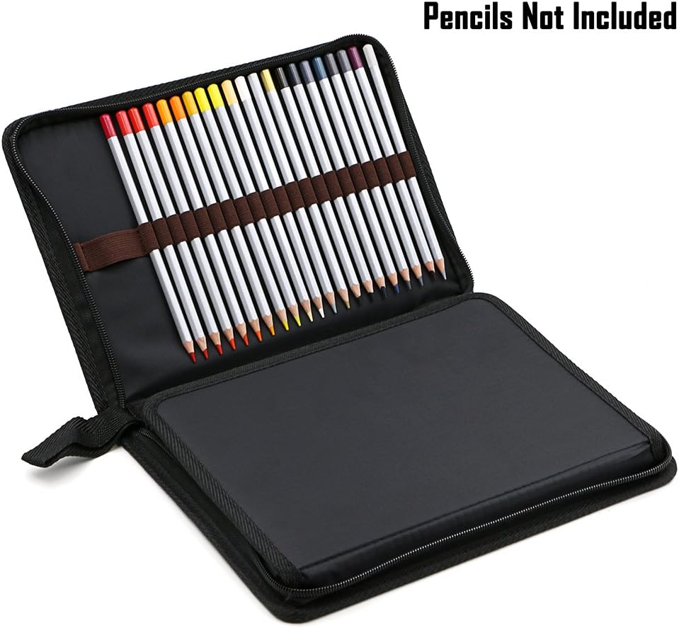BTSKY estuche de lienzo portátil con cierre, colorido, para lápices, capacidad para 72 lápices. súper largo, para lápices acuarela, Negro nuevo
