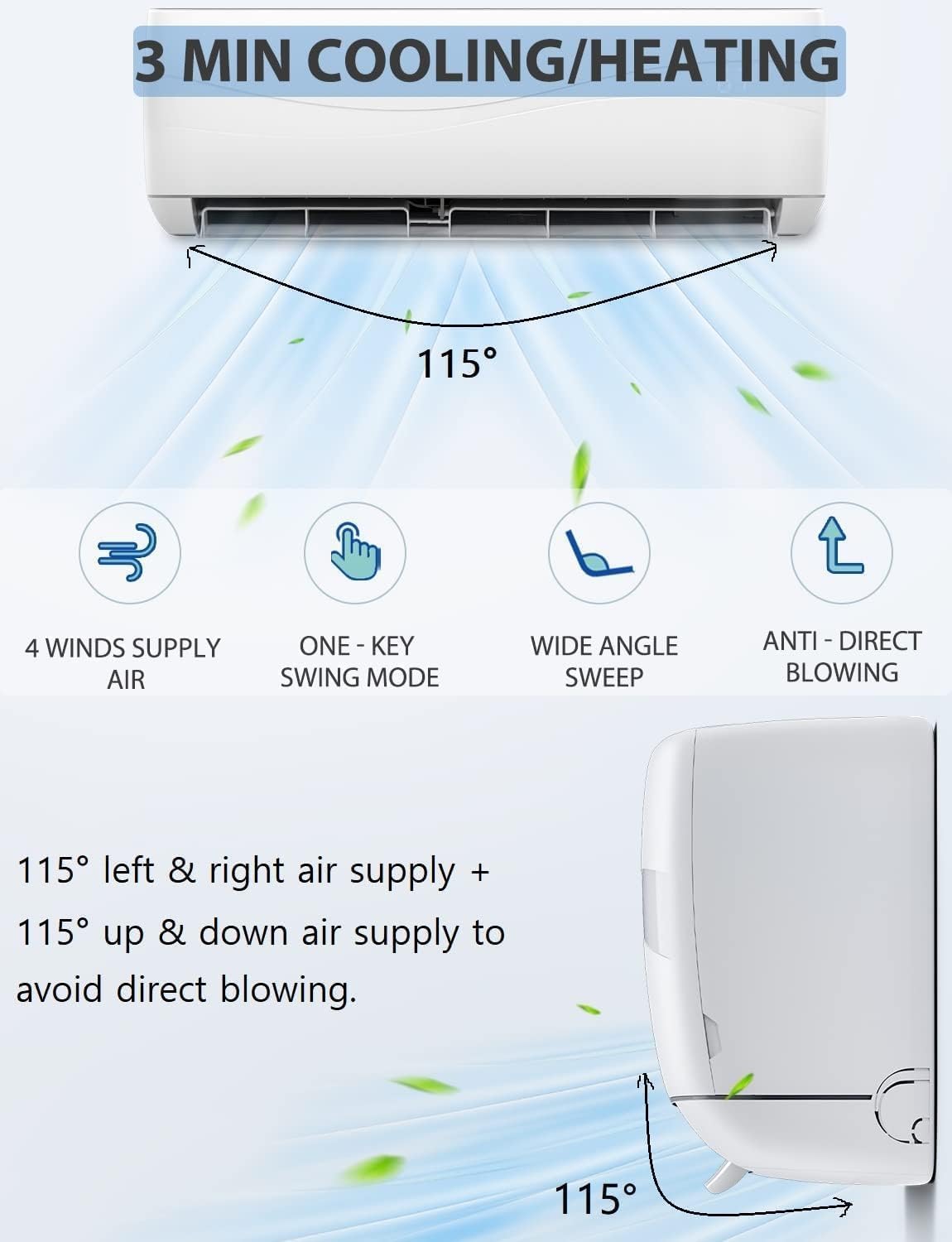 Mini Split AC y sistema de calefacción, aire acondicionado de pared de 12,000 BTU 20 SEER2 115V y bomba de calentador de 1 tonelada con inversor, CA