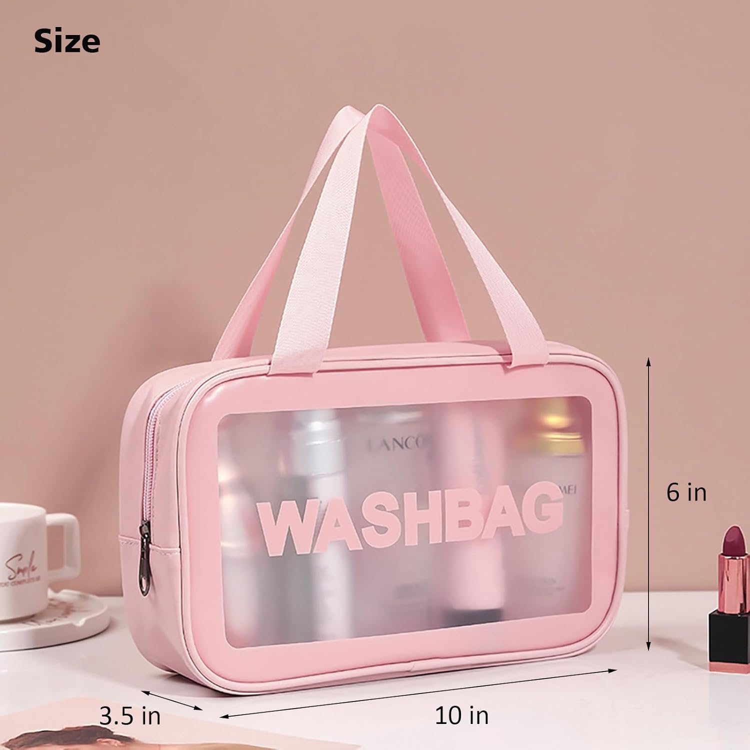 DAPOWER Neceser de viaje para mujeres y hombres, bolsa de ducha translúcida mate con asa práctica, bolsa organizadora de cosméticos de maquillaje