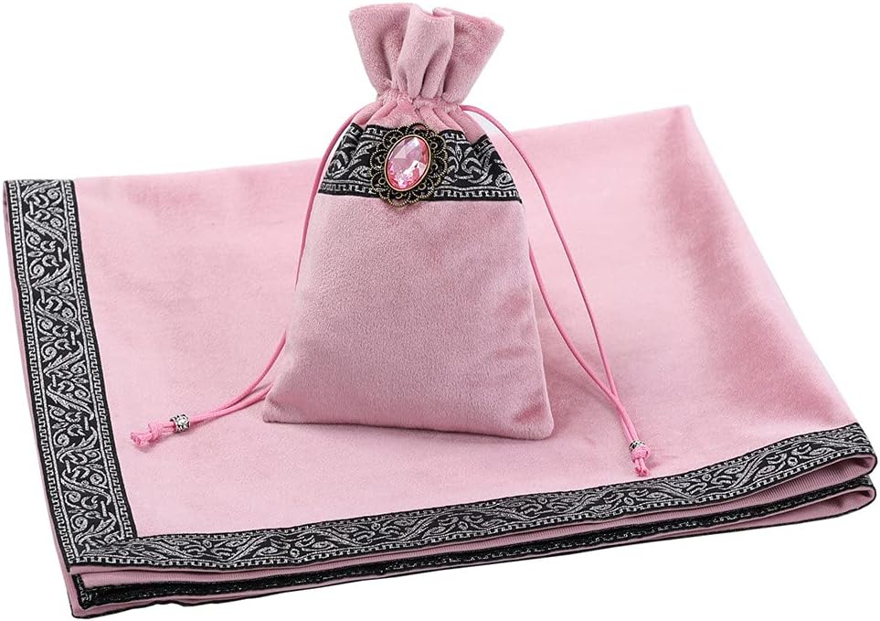 BLESSUME Paño de mesa y bolsa de terciopelo de bruja Altar Tarot Paño cuadrado de adivinación (rosa)