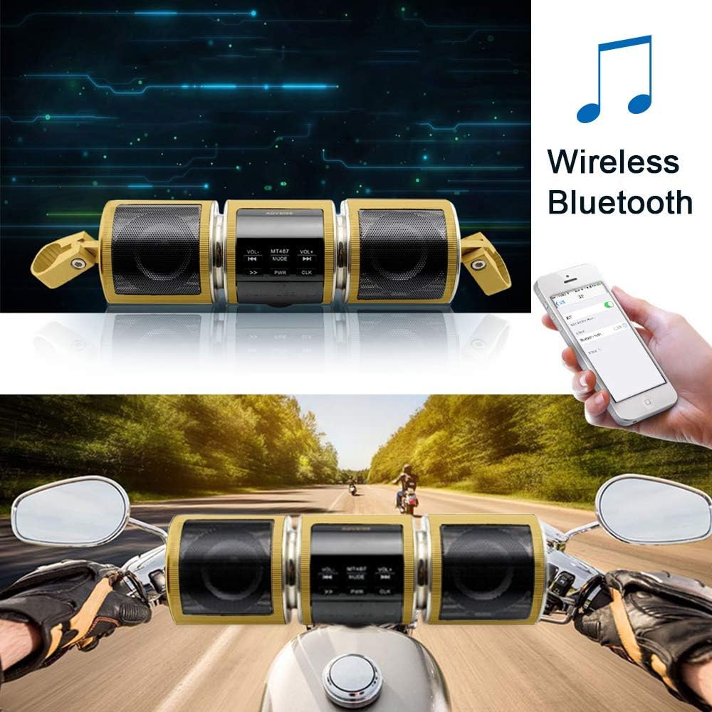 MASO Altavoces estéreo inalámbricos Bluetooth impermeables para motocicleta, montaje en manillar, reproductor de música MP3, sistema amplificador de