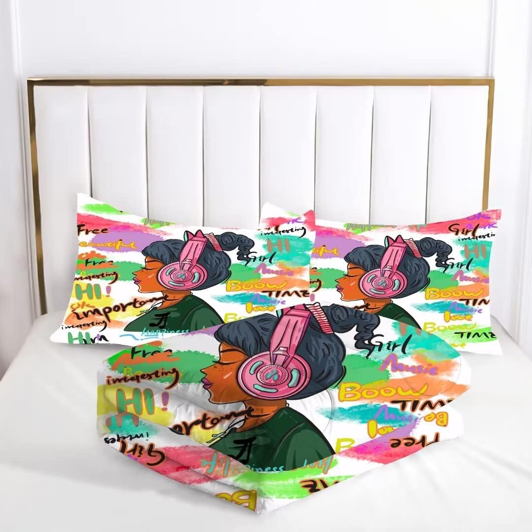 VTKON Black Girl Magic – Juego de edredón de tamaño King con palabras coloridas para mujeres, afroamericanas, 1 edredón + 2 fundas de almohada