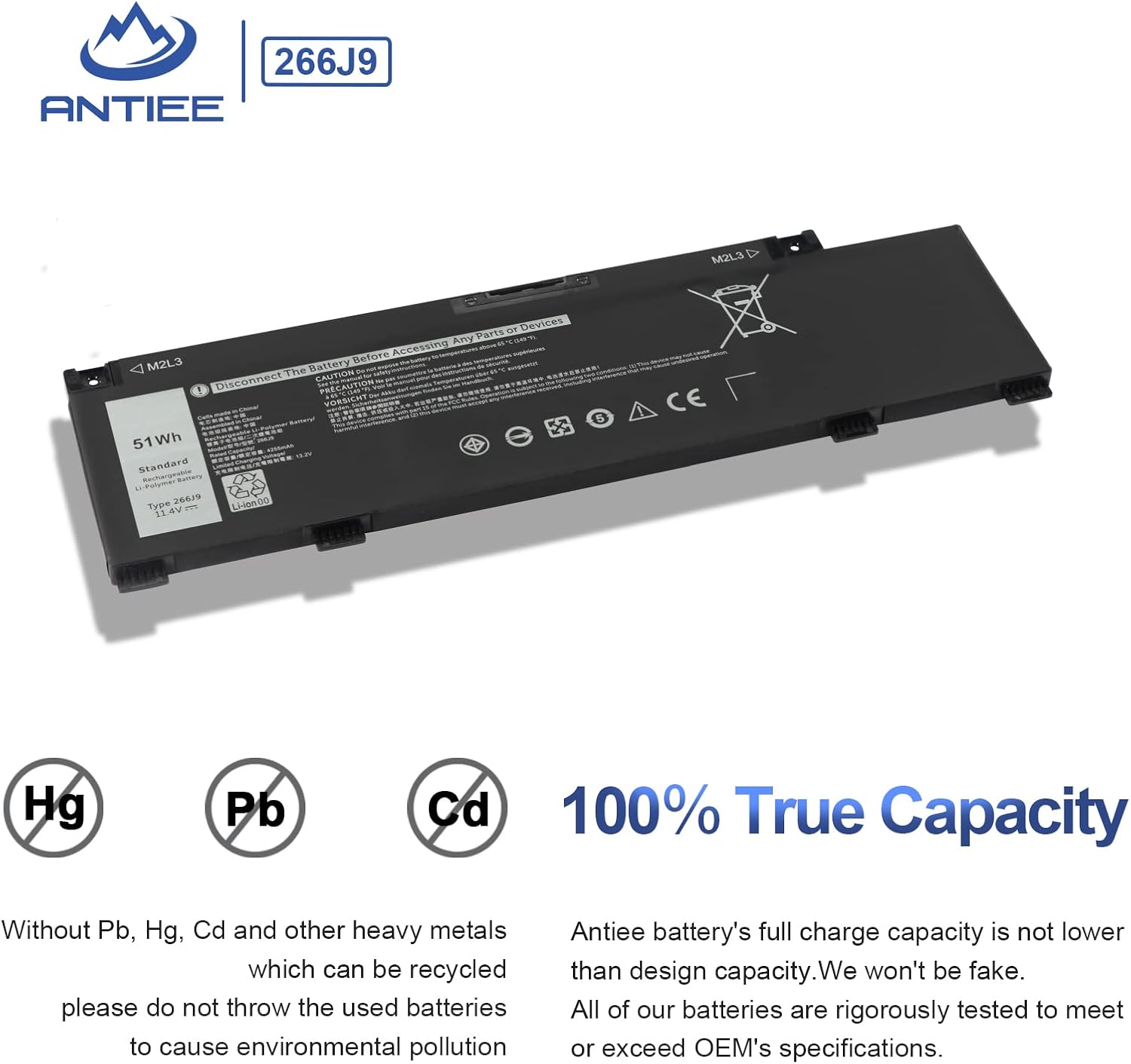 ANTIEE Batería de repuesto para laptop de 51 Wh 266J9 para Dell G3 15 3500G3 15 3590G3 15 3790G5 15 5500G5 SE 5505, Inspiron 14 5490 P89F P89F001