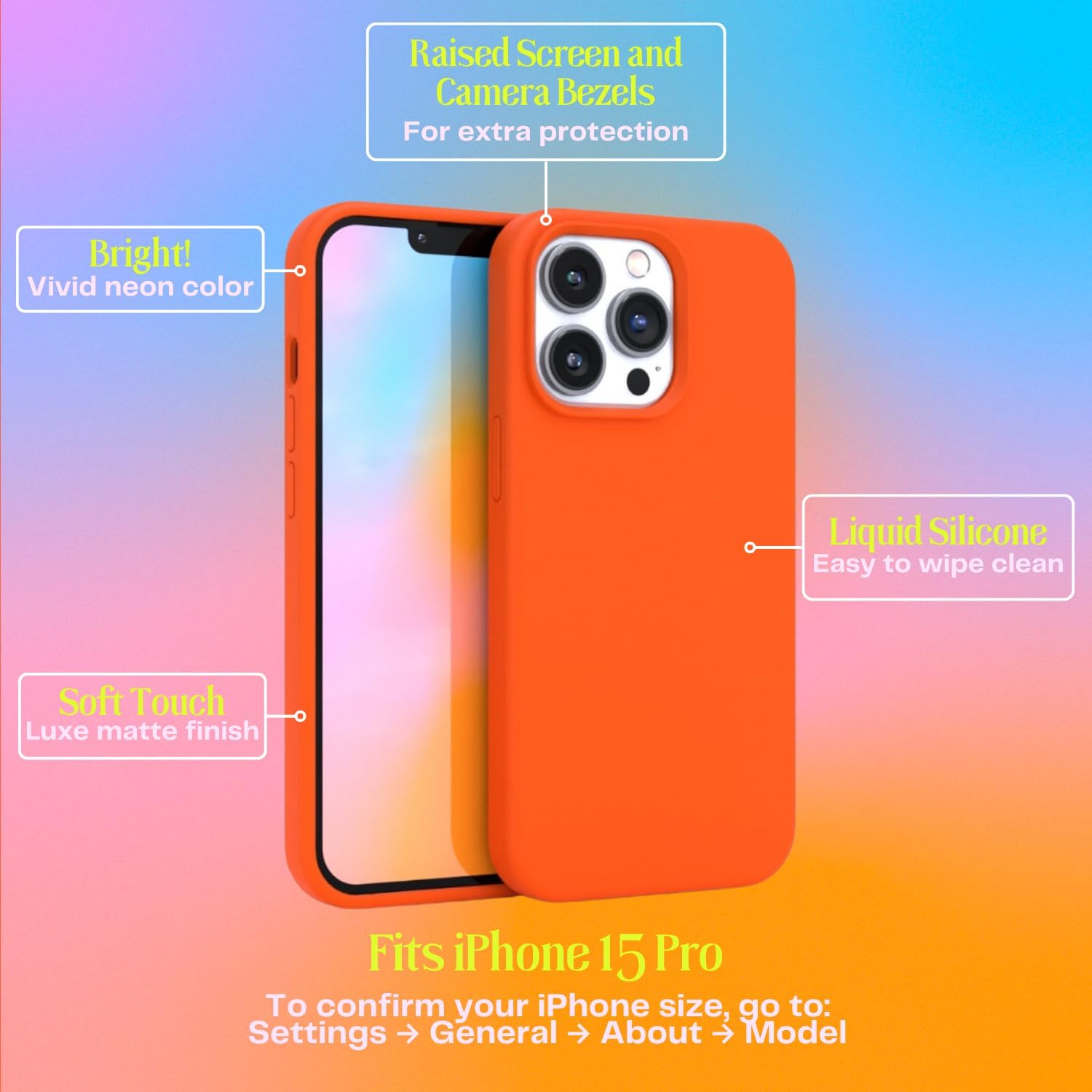 FELONY CASE – Funda para iPhone 15 Pro – Funda de silicona naranja neón  Silicona líquida con forro de microfibra antiarañazos, funda protectora a