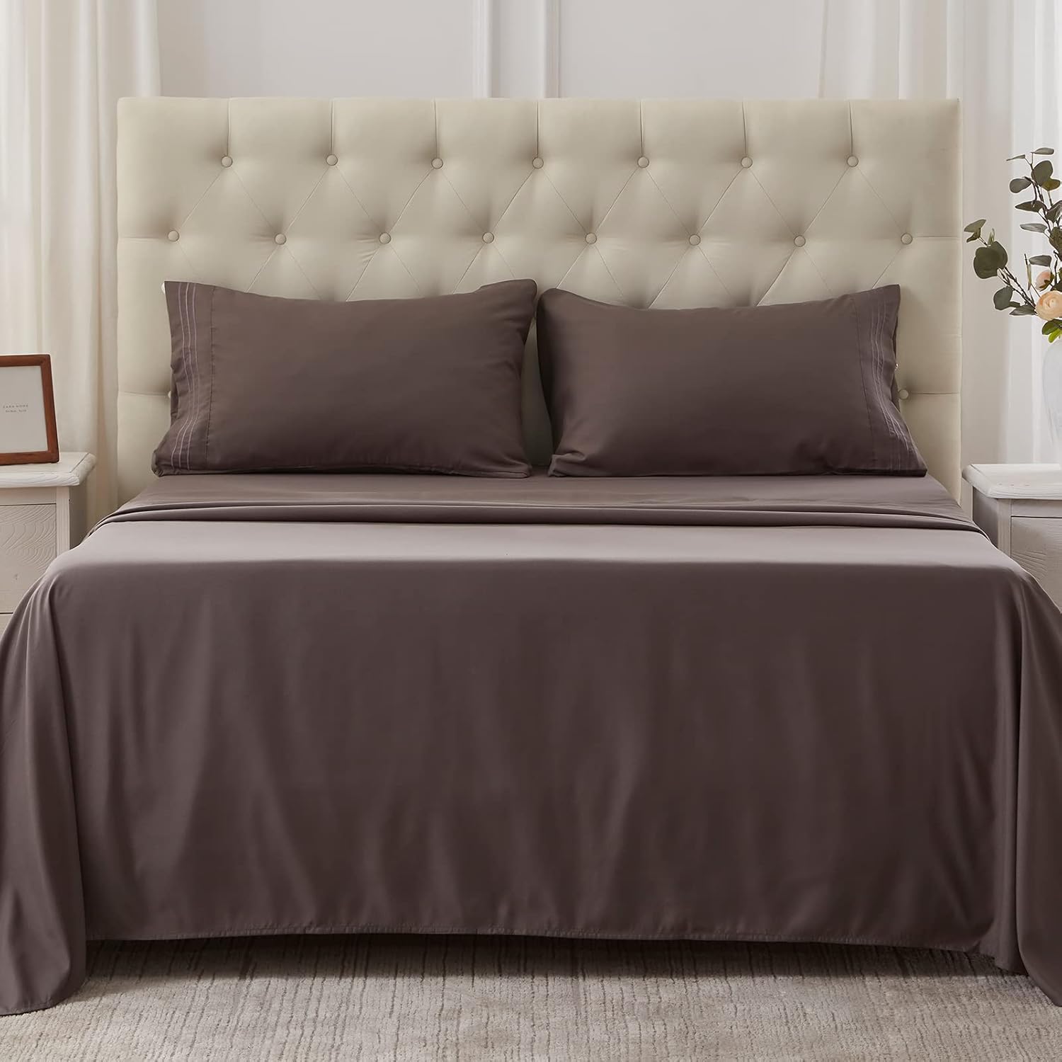 NexHome – Juego de sábanas de tamaño Queen para cama matrimonial, color gris, de microfibra, negro, juego de sábanas lavables, juego de sábanas de