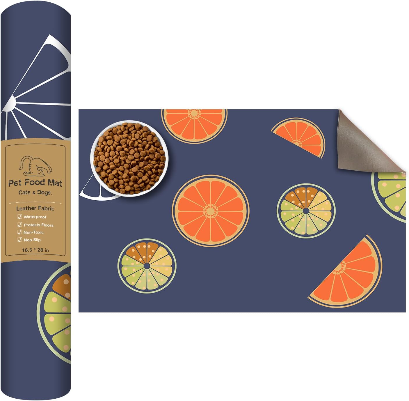 Tapete de comida para gatos tapete antideslizante e impermeable de 16.5 x 28 pulgadas para comida y agua, evita derrames de alimentos y suciedad en