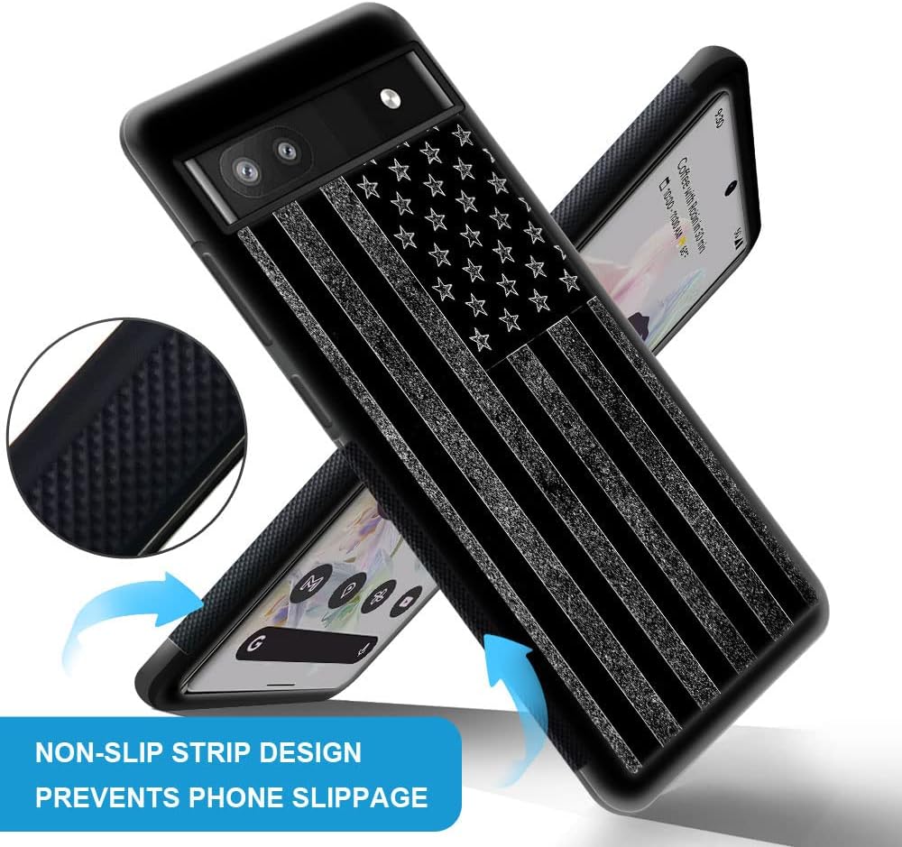 ZHEGAILIAN Funda compatible con Google Pixel 6A, diseño de bandera estadounidense en blanco y negro, diseño de patrón de espalda de silicona suave,