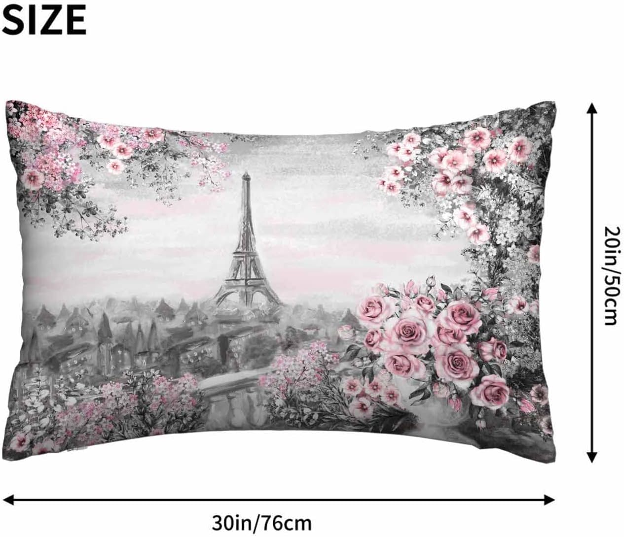 Funda de almohada de la Torre Eiffel con acuarela rosa rosa, funda de cojín de 20 x 30 pulgadas para el hogar, sofá, dormitorio, sala de estar, para