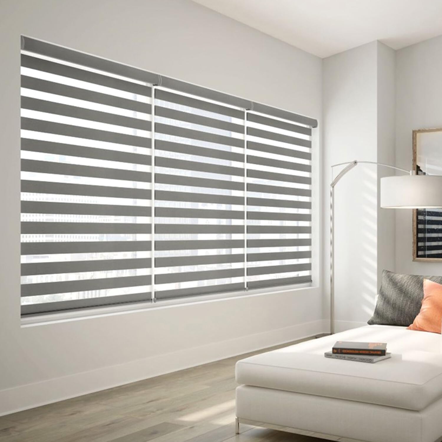 Persianas opacas de cebra sin cordones para ventanas con funda de cenefa, persianas traslúcidas de día y noche para control de luz de privacidad,