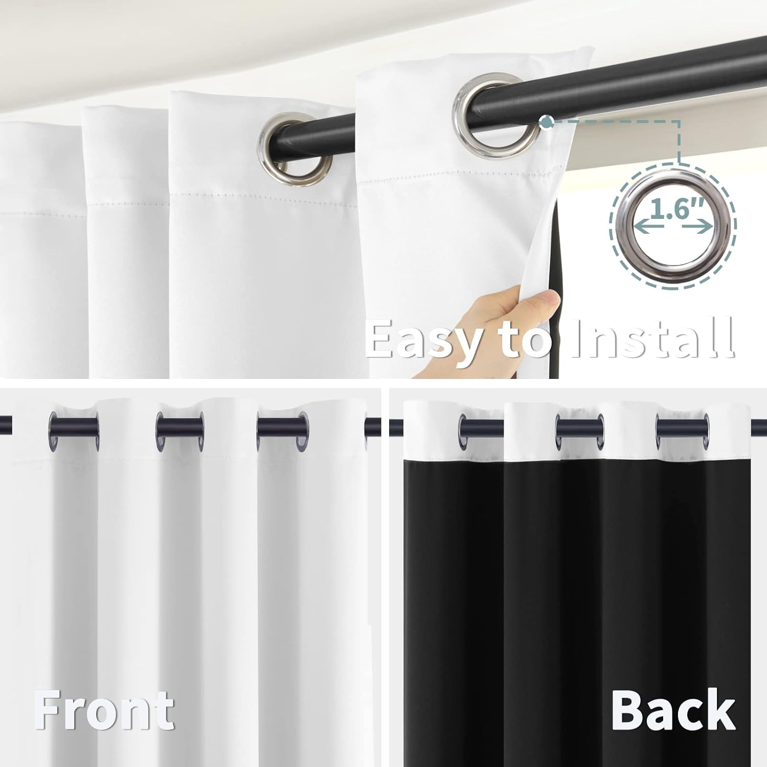 BGment – Cortinas con aislamiento térmico para habitación, 100% opacas, con forro negro, cortina de doble capa con ojales, reduce el ruido (52 x