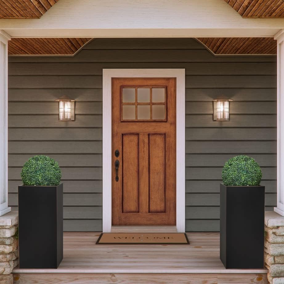 Maceta metálica pesada para exteriores e interiores, 14 pulgadas de largo x 14 pulgadas de ancho x 30 pulgadas de alto, maceta rectangular grande de