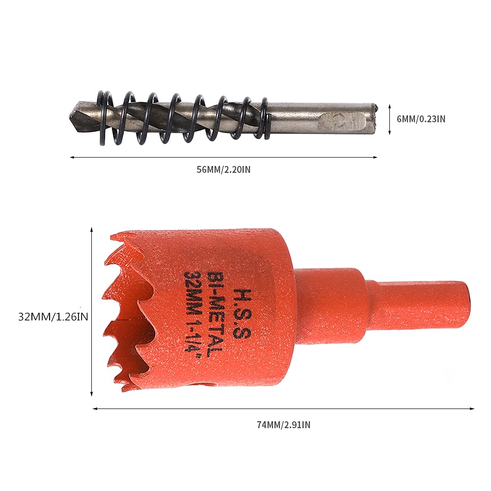 Sierra perforadora de 1-14 pulgadas, sierra de agujero bimetálica con eje resistente, 1 broca, corte profundo de 1.1 pulgadas, cortador de