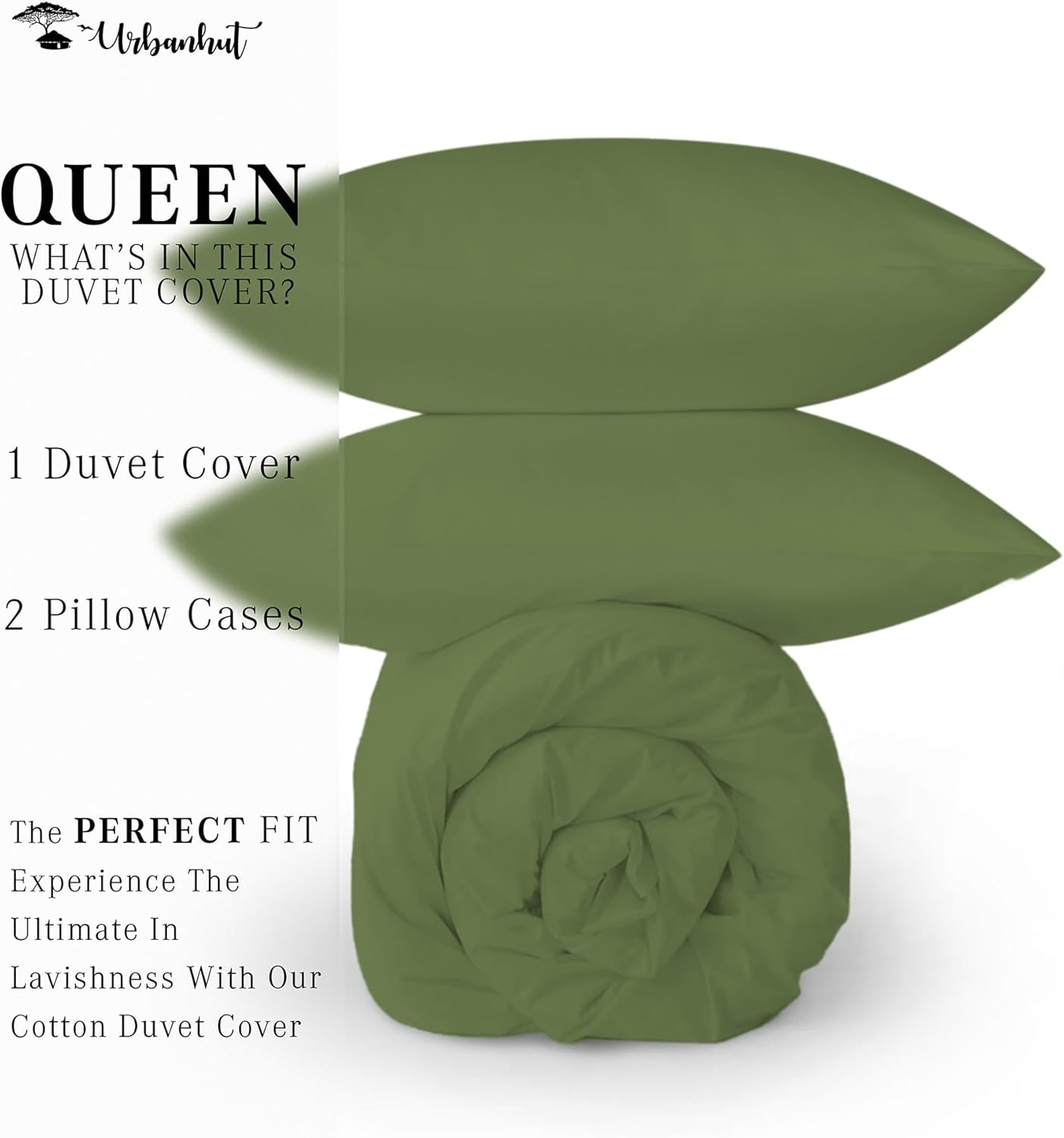 URBANHUT Juego de funda de edredón tamaño Queen (3 piezas), 100% algodón de 400 hilos, funda de edredón de lujo de tejido satinado, funda de edredón