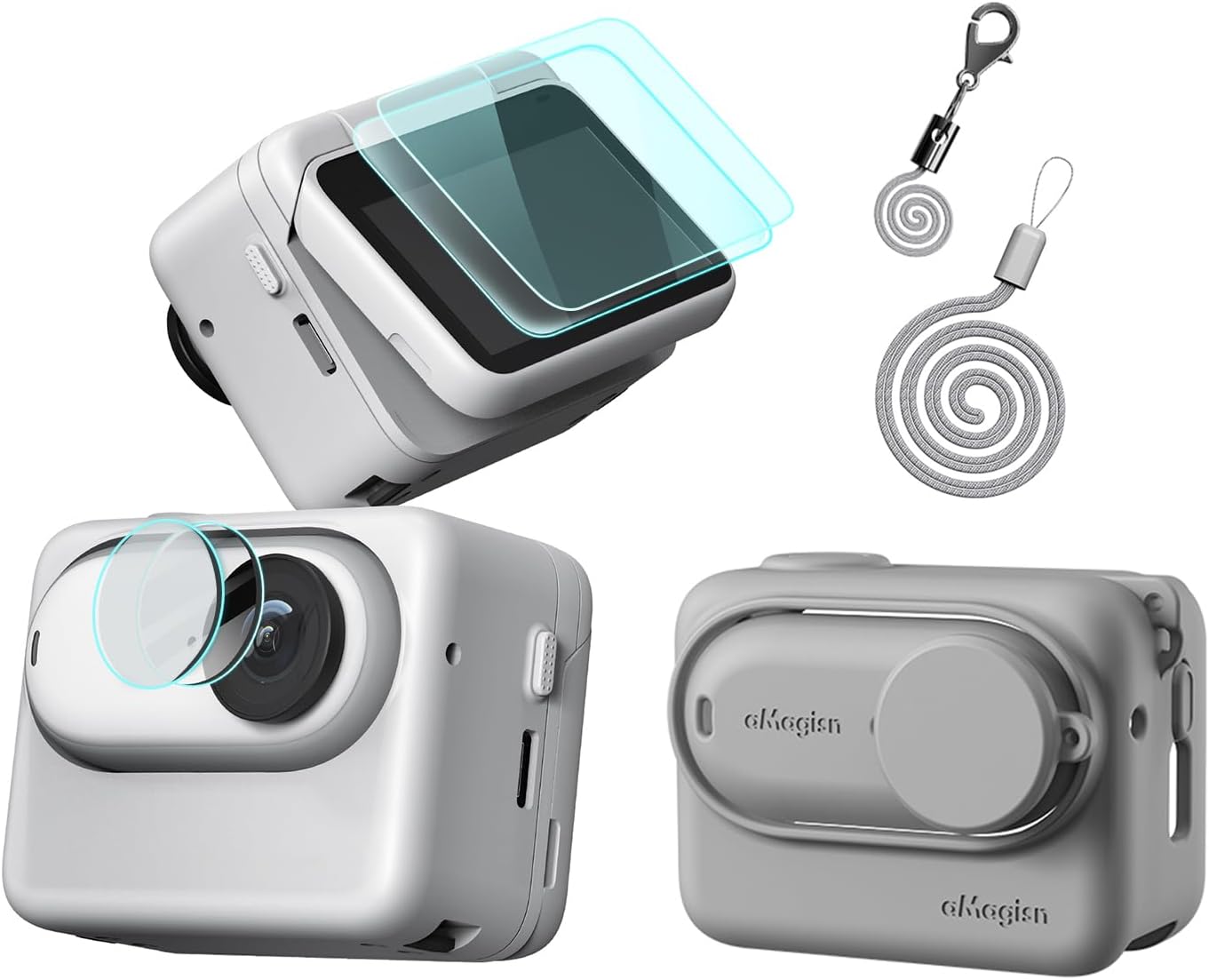 Rszfnjxry Funda protectora de silicona, protector de pantalla y lente para Insta360 GO 3 (gris)