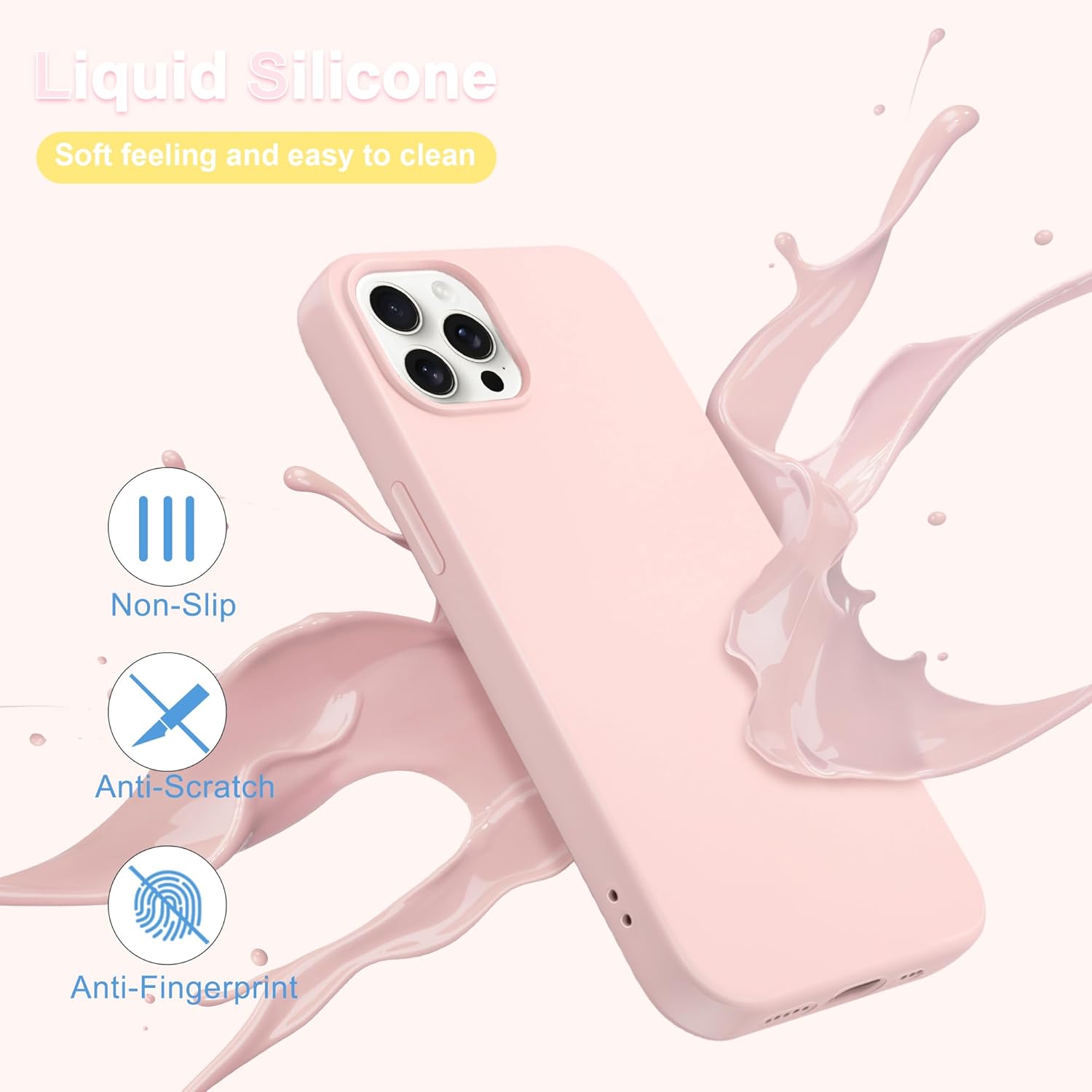 ACOSTETE Funda para iPhone 15 Pro Max, con protector de pantalla + protector de lente de cámara goma de silicona líquida a prueba de golpes forro de