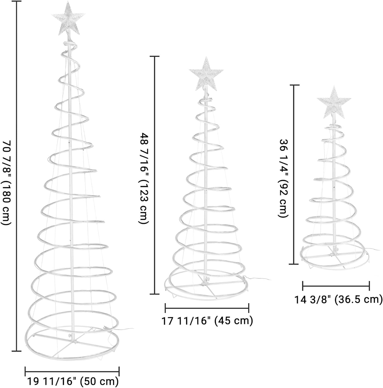 Juego de 3 luces LED en espiral para árbol de 6 pies, 4 pies, 3 pies, decoración navideña alimentada por USB