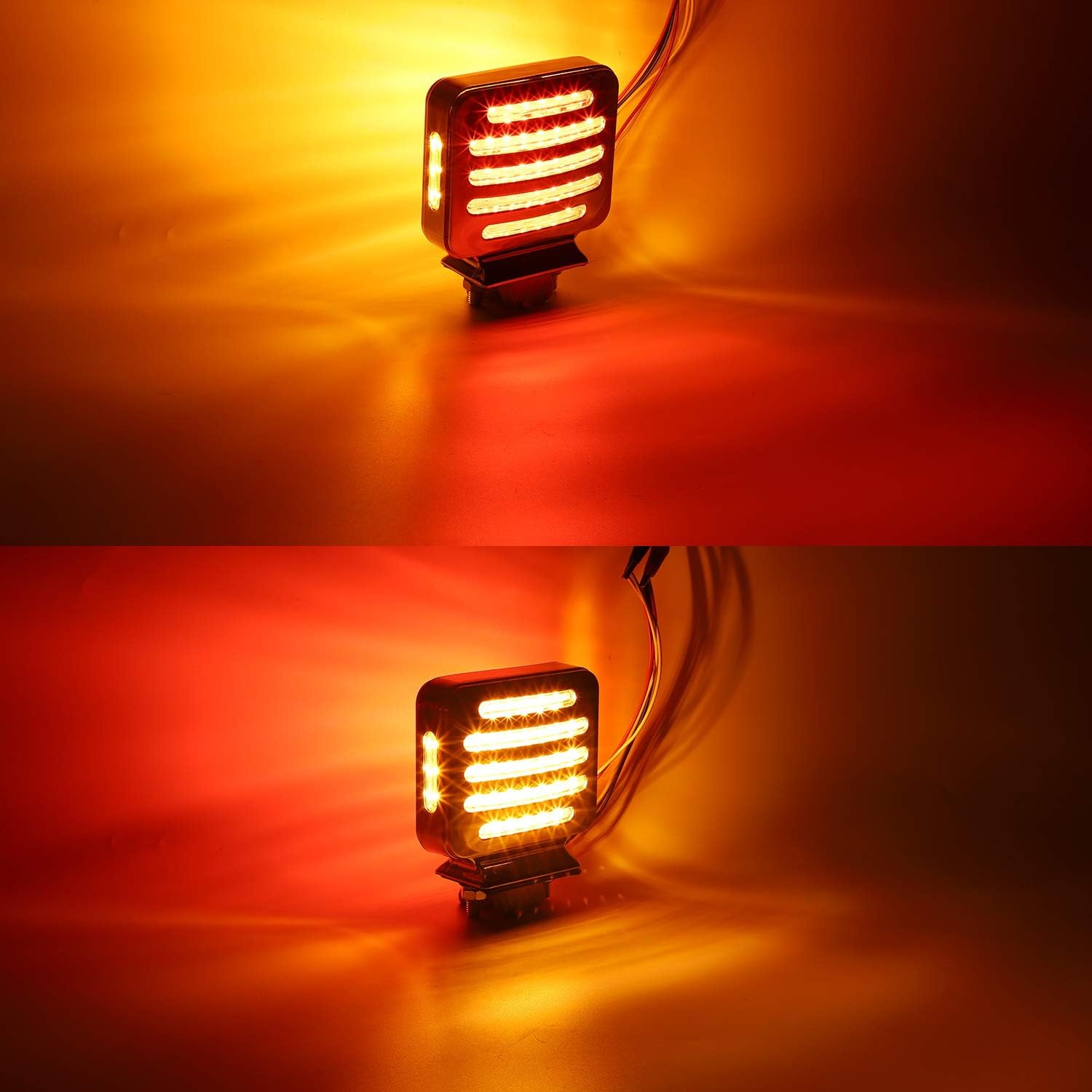 Partsam 2 luces LED de línea plana cromadas de doble cara, luces direccionales LED ámbarrojo, luces de pedestal LED cuadradas de línea plana,