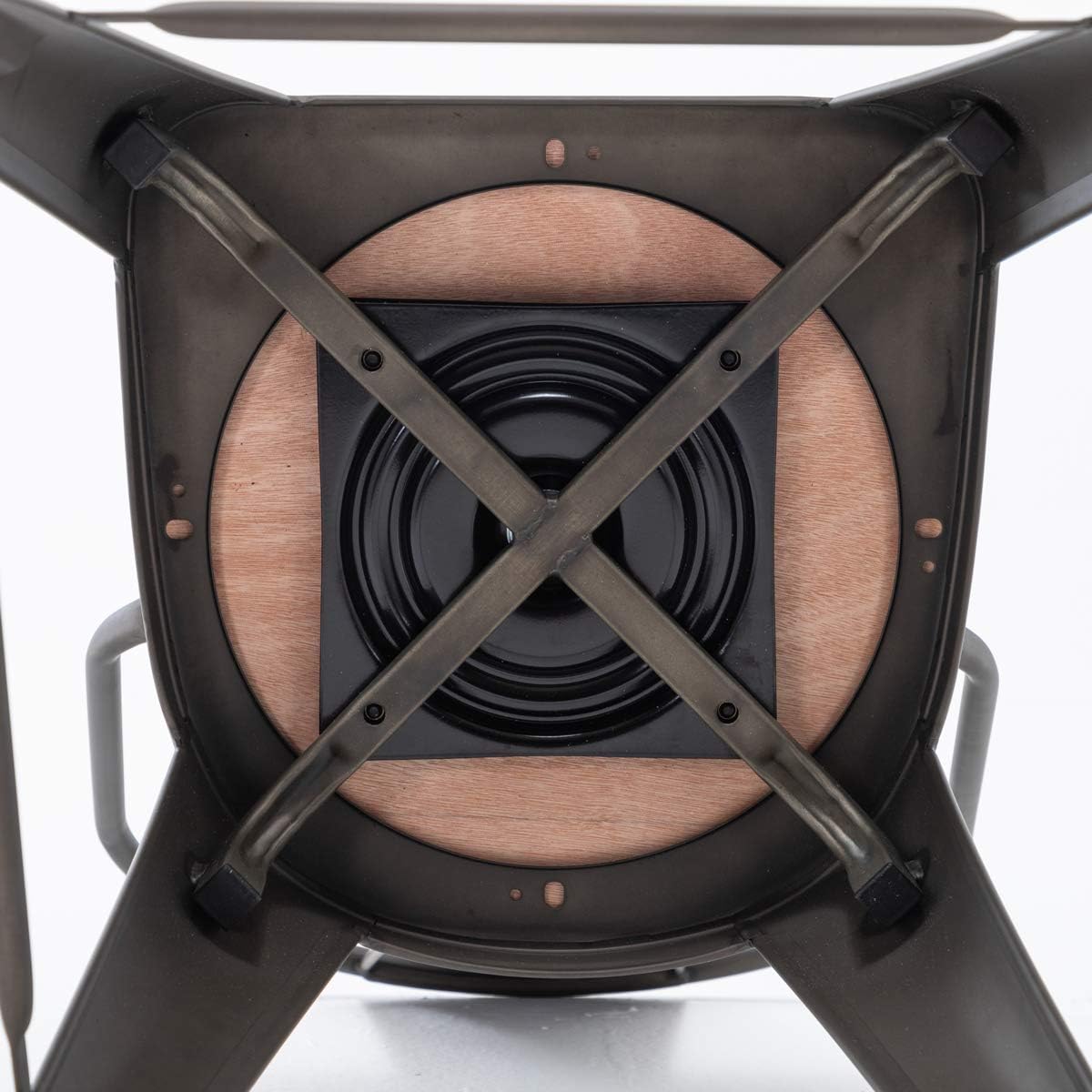 Yongqiang Juego de 4 taburetes de bar giratorios de 24 pulgadas con respaldo alto de metal con asiento de madera, sillas de bar industriales oxidadas