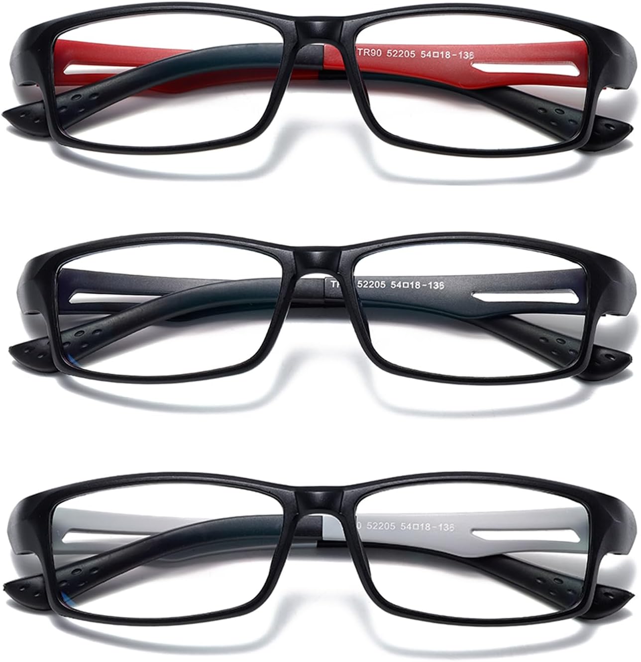 Hubeye Paquete de 3 marcos TR90 de moda de retazos de color para mujeres y hombres, ligeros con bloqueo de luz azul, lectores de computadora, 1.50
