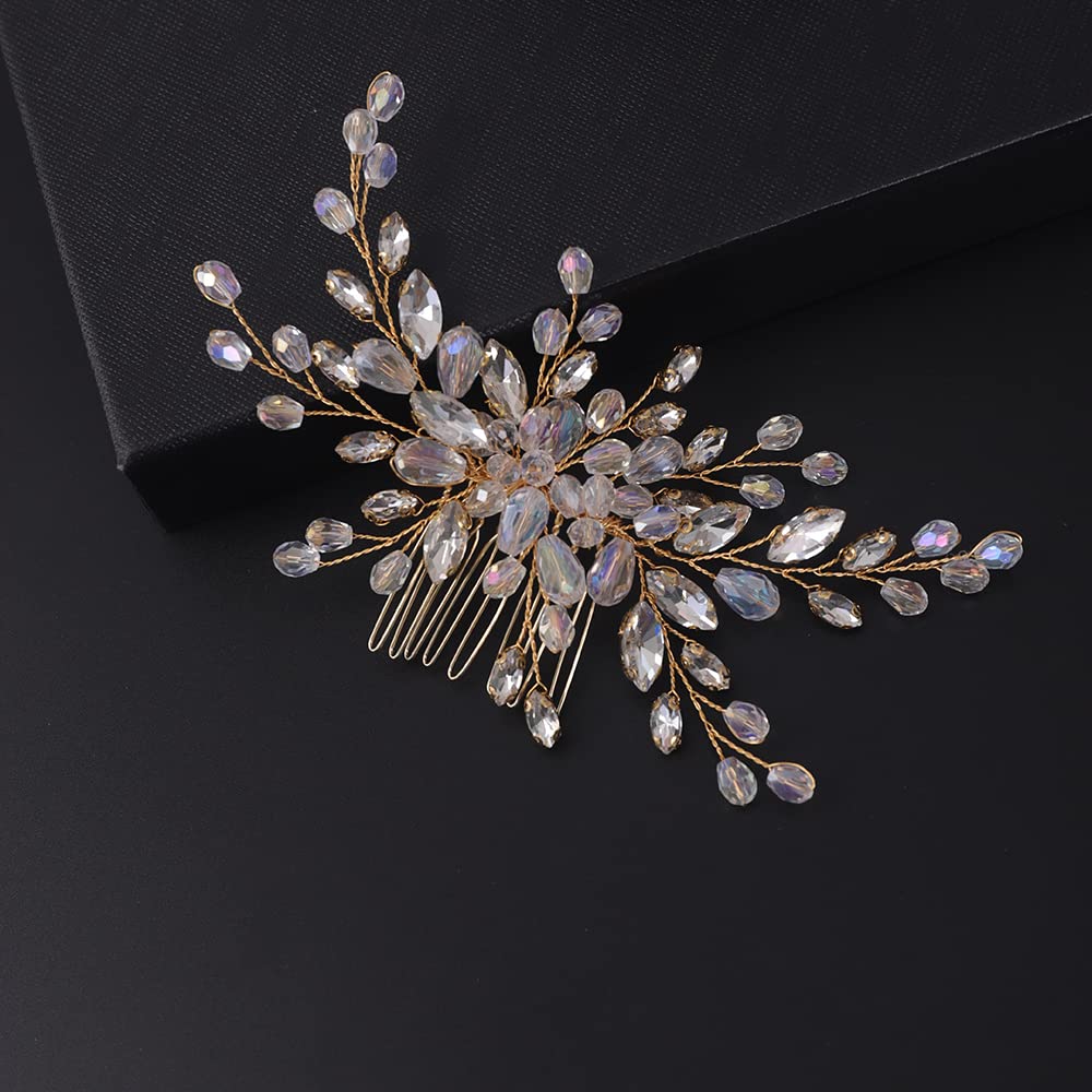 BERYUAN Peine de pelo con cuentas para novia, piezas de pelo de novia, accesorio de pelo de boda de cristal para mujeres y niñas, joyería linda