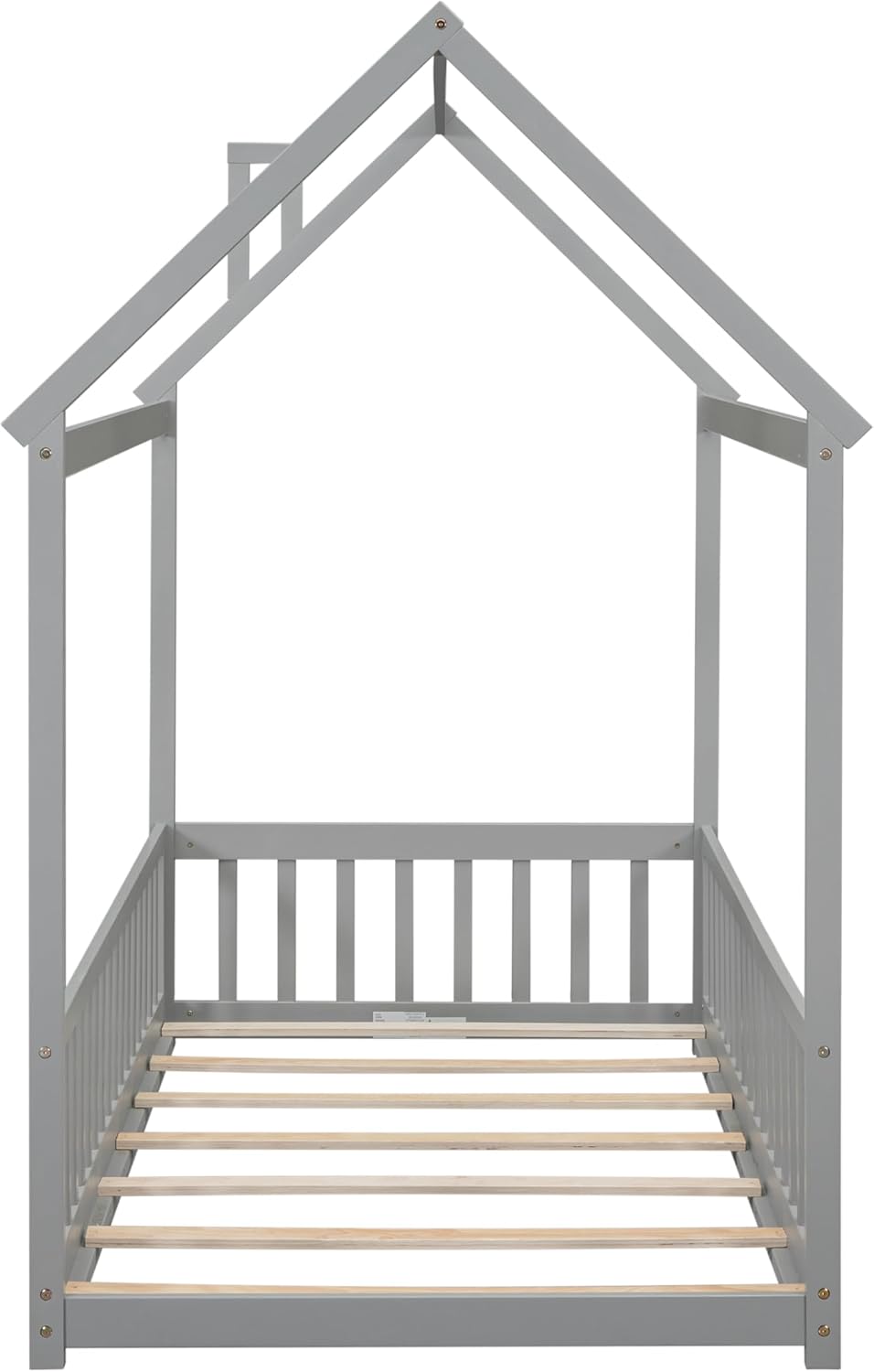 CITYLIGHT Base de cama de suelo de tamaño individual para niños, cama Montessori de madera con rieles y listones en forma de valla, cama individual