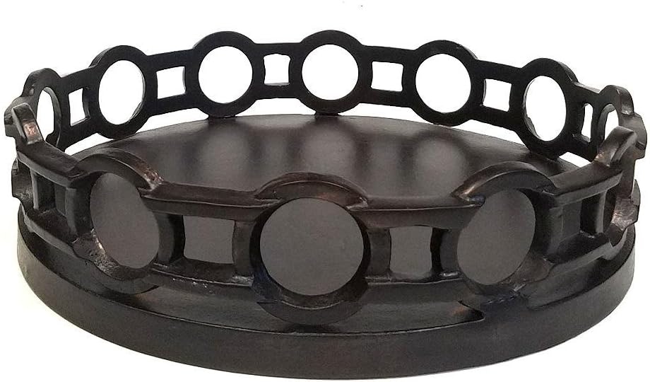 ZUCCOR Bandeja otomana redonda Veria de 15 pulgadas, fabricada con aluminio fundido en acabado de bronce aceitado  Servir comidas, aperitivos y